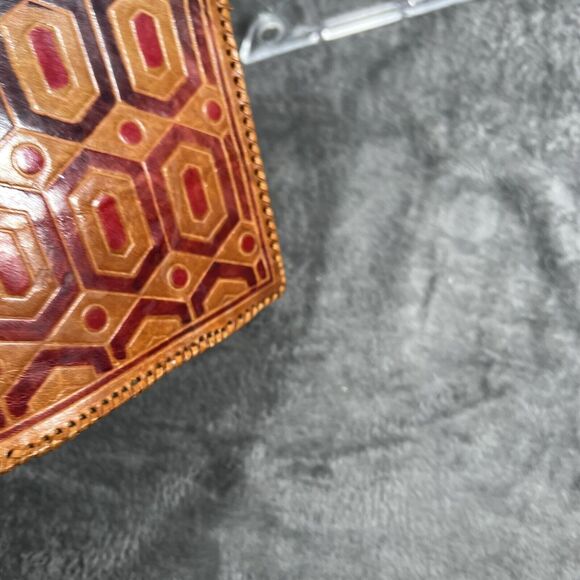 Vtg Tooled Leather boho hippie geometric Embossed Clutch Wallet Purse Handmade - Picture 4 of 7